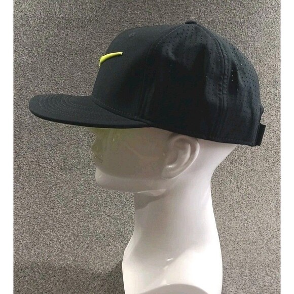 Nike True Dri Fit Neon Green Swoosh Black/Black Mesh Back Baseball Cap Hat - Picture 6 of 14